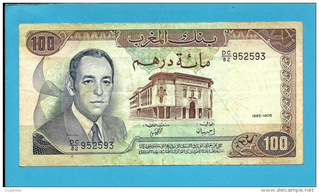 MOROCCO - 100 DIRHAMS - 1985 - Pick 59.b - Sign. 9 - King Hassan II - BANQUE DU MAROC - Marocco