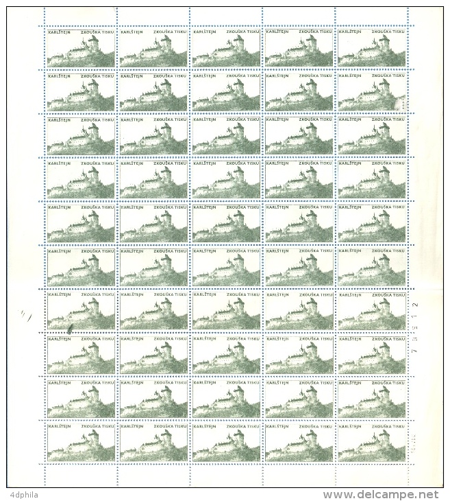 Czechoslovakia 1966 Karlštejn - Light - Sheet Of 50 Dummy Stamps - Specimen Essay Proof Trial Prueba Probedruck Test - Ensayos & Reimpresiones