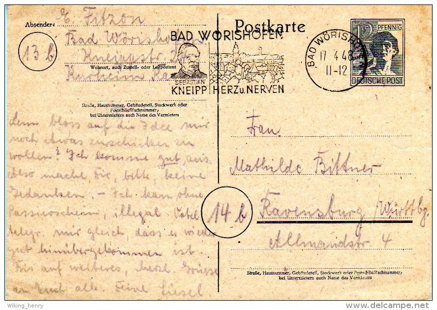 Bad Wörishofen - Ganzsache 1948 1 - Bad Woerishofen