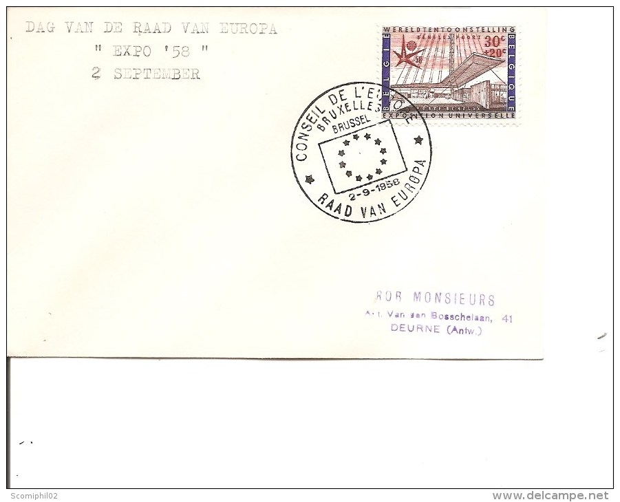 Exposition De Bruxelles -1958( FDc Du Conseil De L'Europe Du 02/09 à Voir) - 1958 – Bruxelles (Belgique)