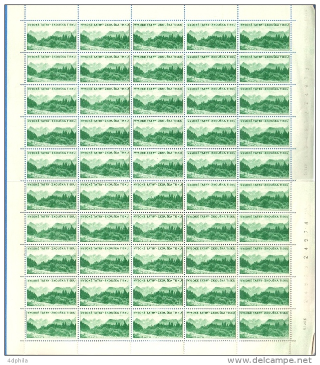 Czechoslovakia 1966 Visoké Tatry - Dark - Sheet Of 50 Dummy Stamps - Specimen Essay Proof Trial Prueba Probedruck Test - Probe- Und Nachdrucke