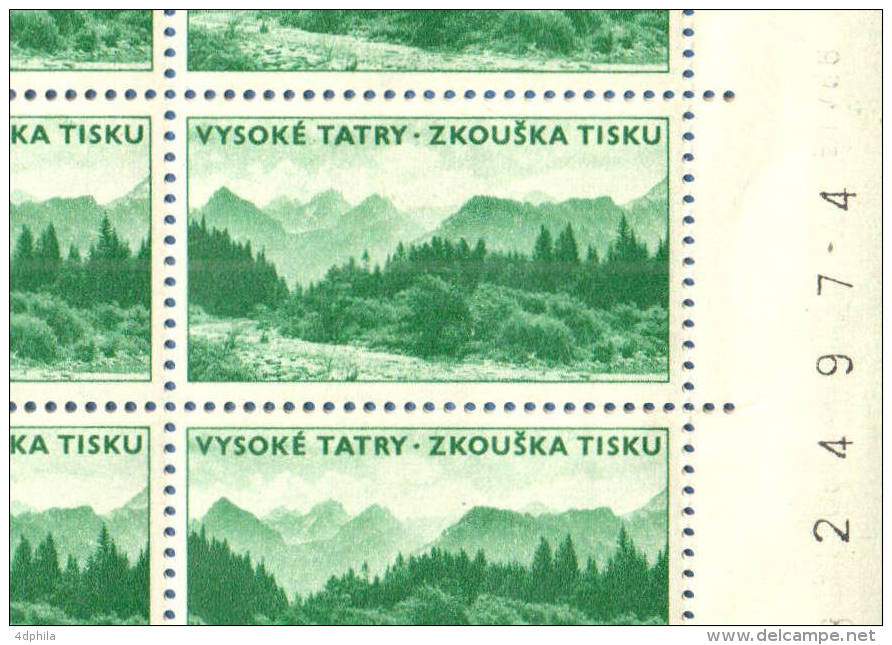 Czechoslovakia 1966 Visoké Tatry - Dark - Sheet Of 50 Dummy Stamps - Specimen Essay Proof Trial Prueba Probedruck Test - Ensayos & Reimpresiones