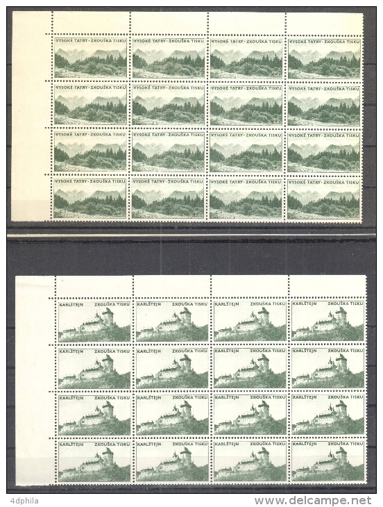 Czechoslovakia 1966 Zkouška Tisku - Light - 2 Blocks Of 16 Dummy Stamps - Specimen Essay Proof Trial Prueba Probedruck - Prove E Ristampe