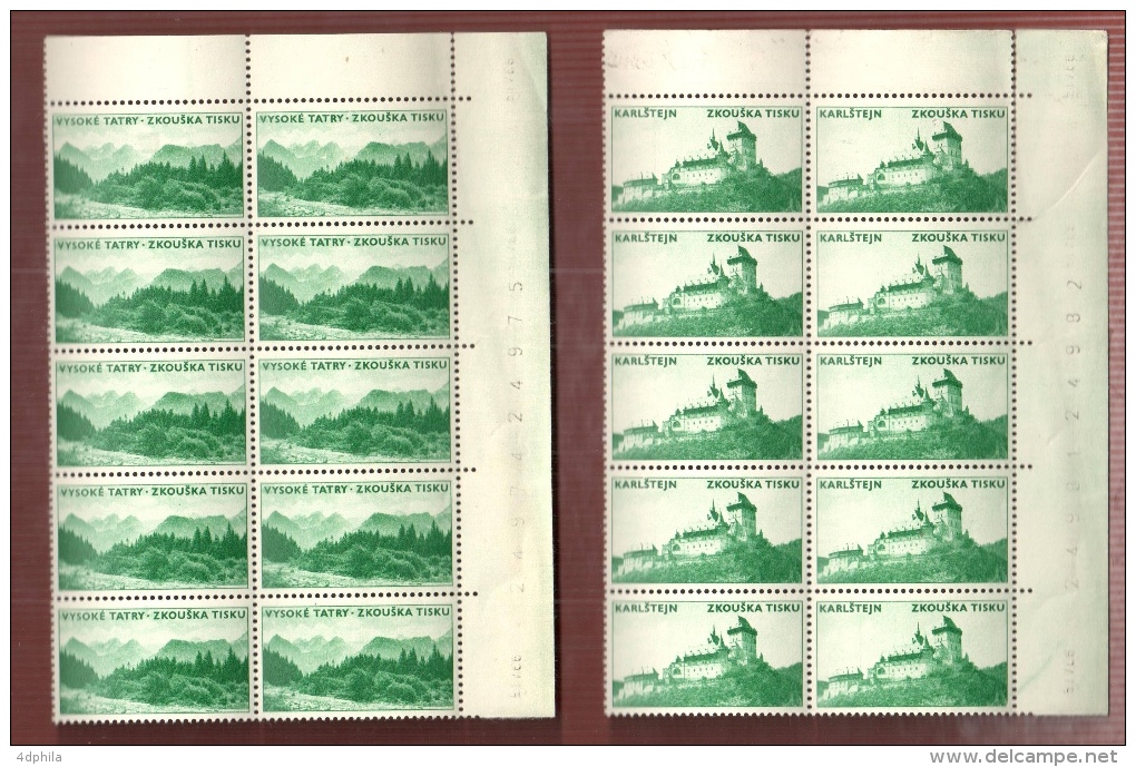 Czechoslovakia 1966 Zkouška Tisku - Dark - 2 Blocks Of 10 Dummy Stamps - Specimen Essay Proof Trial Prueba Probedruck - Probe- Und Nachdrucke