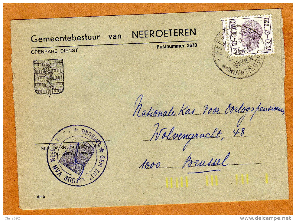 Enveloppe Brief Cover Gemeentebestuur Van Neeroeteren - Lettres & Documents