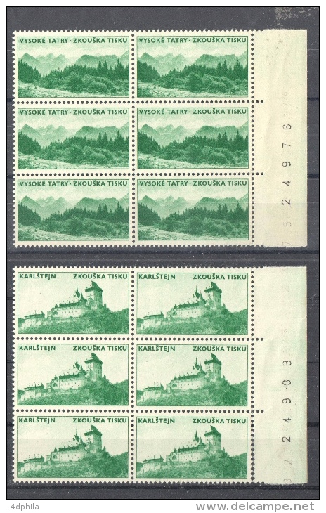 Czechoslovakia 1966 Zkouška Tisku - Dark - 2 Blocks Of 6 Dummy Stamps - Specimen Essay Proof Trial Prueba Probedruck - Ensayos & Reimpresiones