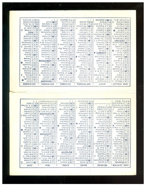 Calendrier  Kalender  1958  -  Knops - Robie  St Gilles Bruxelles -  Oiseau  Vogel - Petit Format : 1941-60