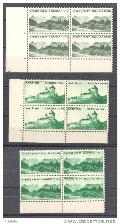 Czechoslovakia 1966 Zkouška Tisku - Light & Dark - 3 Blocks Of Dummy Stamps - Specimen Essay Proof Trial Probedruck - Essais & Réimpressions