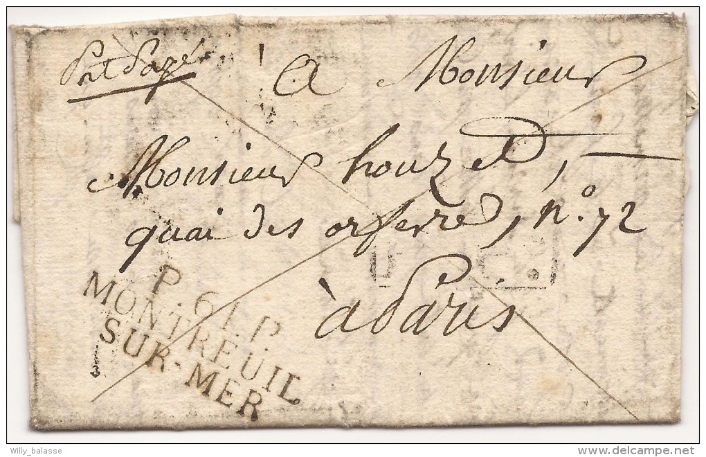 L. 1820 Marque P.61.P./MONTREUIL/SUR-MER Pour Paris - 1801-1848: Voorlopers XIX