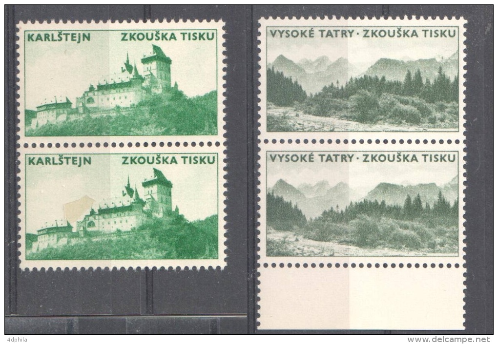 Czechoslovakia 1966 Zkouška Tisku - Light & Dark - 2 Pairs Of Dummy Stamps - Specimen Essay Proof Trial Probedruck - Proofs & Reprints