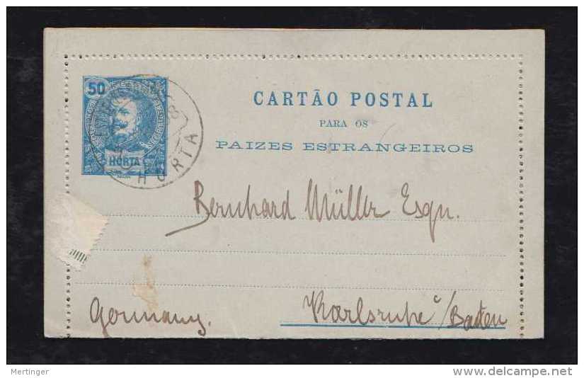 Portugal HORTA 1898 Stationery Lettercard To KARLSRUHE Germany - Horta