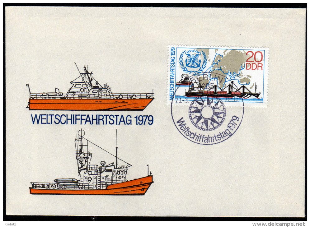 DDR 1979 - Weltschiffahrtstag, Weltkarte - FDC - Schiffe