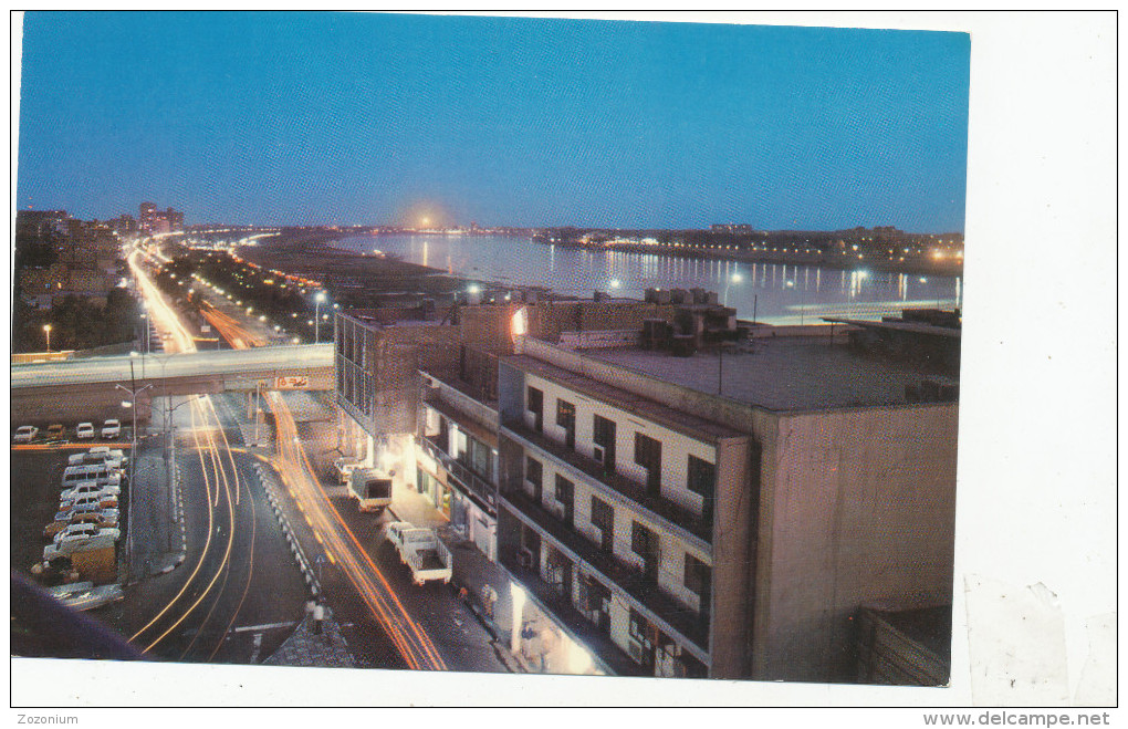 Baghdad IRAQ, Abu-Nawas Street At Night,old Postcard - Irak