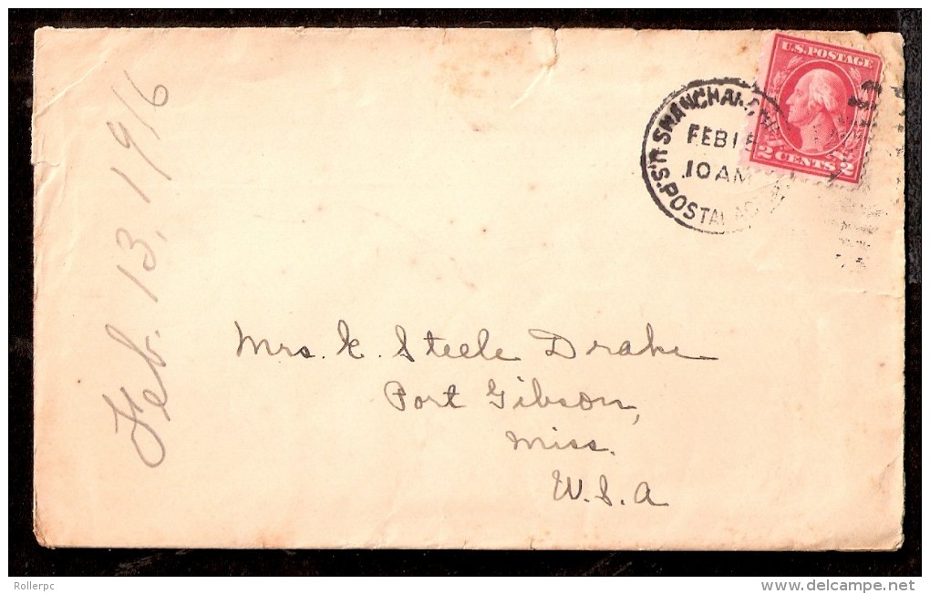 100260 WASHINGTON/FRANKLIN 2c - DUPLEX CDS SHANGHAI, CHINA/FEB 15 10 AM/U.S.POSTAL AGENCY [COVER DAMAGE - SEE REVERSE] - Cina (Shanghai)