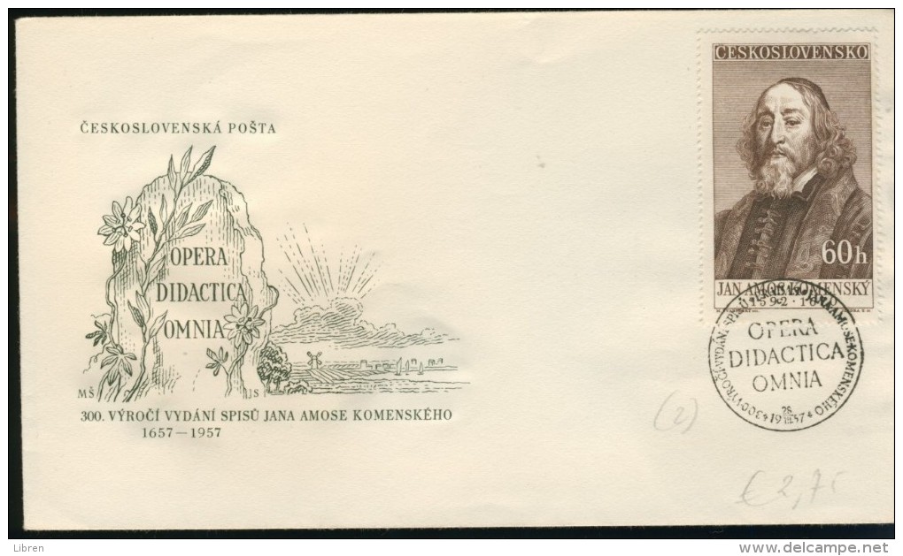 DV13-160 CZECHOSLOVAKIA 1957 FDC YV 896-899 300th ANNI OPERA DIDACTICA OMNIA, COMENIUS. - FDC