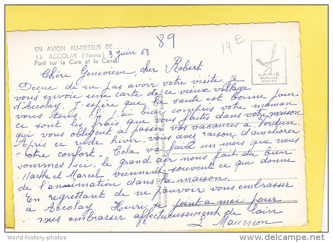 CPSM -  EN AVION AU DESSUS DE... ACCOLAY - Pont Sur La Cure Et Le Canal -  Jour De Fête Avec Tout Le Village Sur Le Pont - Autres & Non Classés