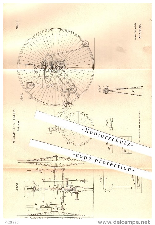 Original Patent - William Lee In London , 1886 , Bicycle ,  Fahrrad , Fahrräder !!! - Sonstige & Ohne Zuordnung
