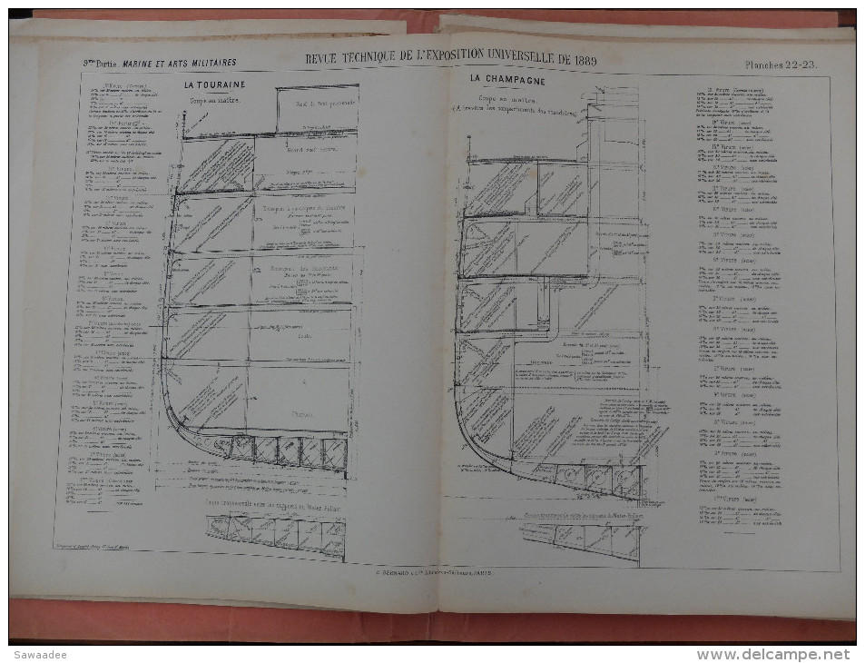 LOT - PLANCHES MARINE ET ARTS MILTAIRES - EXPOSITION UNIVERSELLE  DE 1889 - MOTEURS ET BATEAUX - REVUE TECHNIQUE