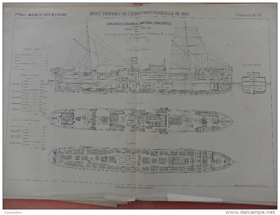 LOT - PLANCHES MARINE ET ARTS MILTAIRES - EXPOSITION UNIVERSELLE  DE 1889 - MOTEURS ET BATEAUX - REVUE TECHNIQUE