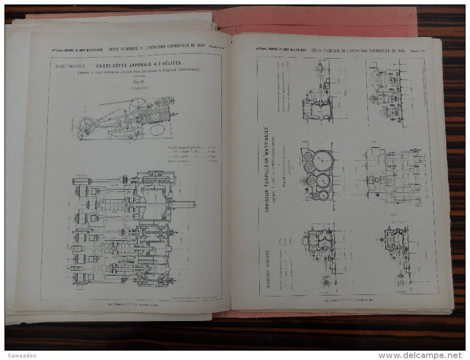 LOT - PLANCHES MARINE ET ARTS MILTAIRES - EXPOSITION UNIVERSELLE  DE 1889 - MOTEURS ET BATEAUX - REVUE TECHNIQUE