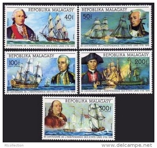 Malagasy Madagascar 1976 American Bicentennial Benjamin Franklin Famous People Ships Leaders Stamps MNH Michel 742-746 - Madagascar (1960-...)