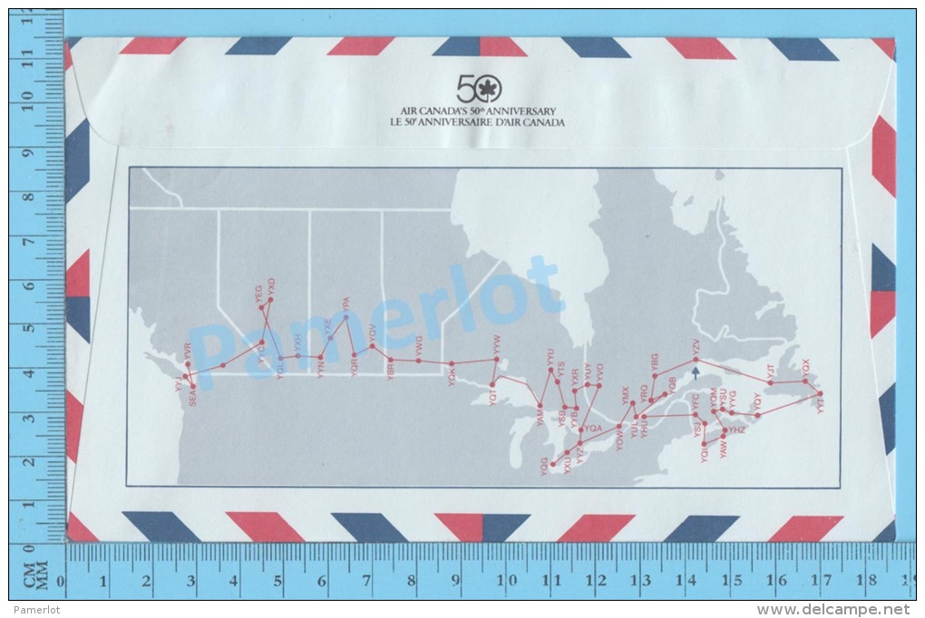 50 Eme Air Canada ( En Route  Expo 86, Service De Poste, Escale Sept-Iles Quebec, 17-04-1986,  Aerogramme )  2 Scans - Commemorative Covers