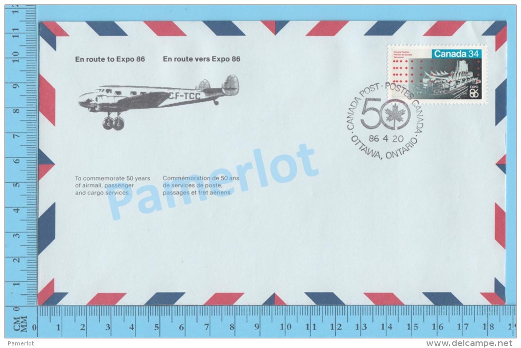 50 Eme Air Canada ( En Route  Expo 86, Service De Poste,  Escale Ottawa Ontario 20-04-1986,  Aerogramme )  2 Scans - Commemorative Covers