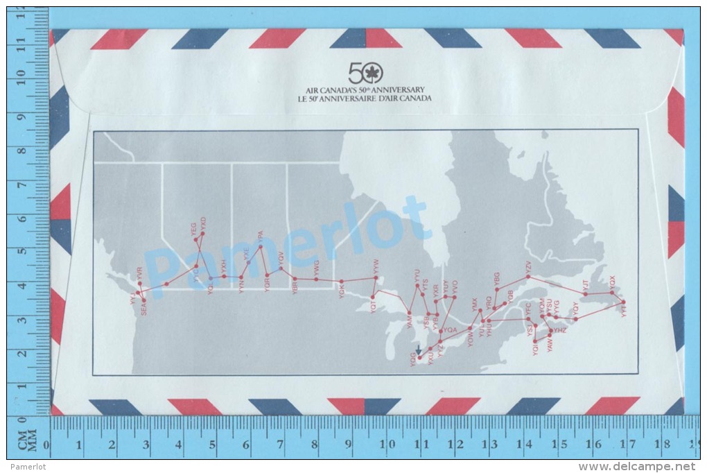 50 Eme Air Canada ( En Route  Expo 86, Service De Poste,  Escale Windsor Ontario 23-04-1986,  Aerogramme )  2 Scans - Enveloppes Commémoratives