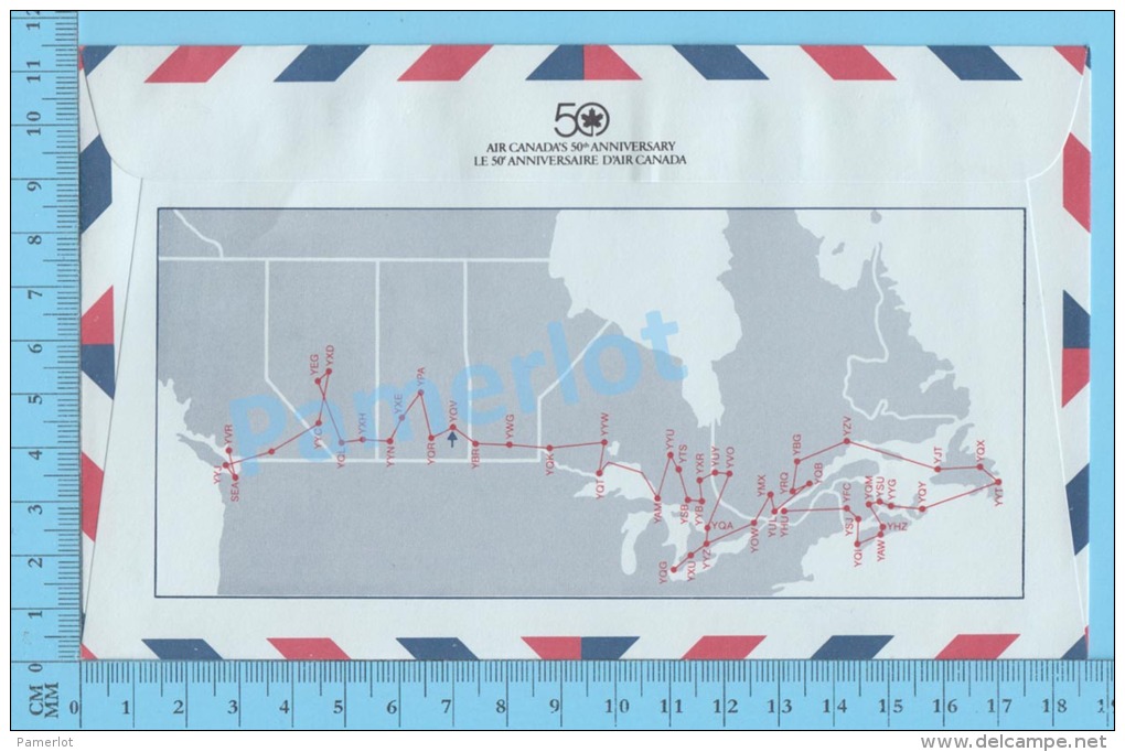 50 Eme Air Canada ( En Route  Expo 86, Service De Poste,  Escale Yorktown Sask. 01-05-1986,  Aerogramme )  2 Scans - Commemorative Covers