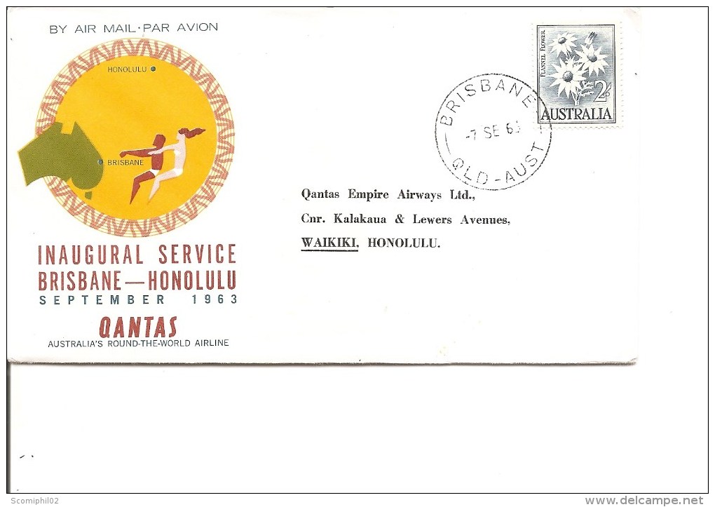 Australie ( Vol Inaugural De Brisbane à Honolulu En 1963 à Voir) - Cartas & Documentos