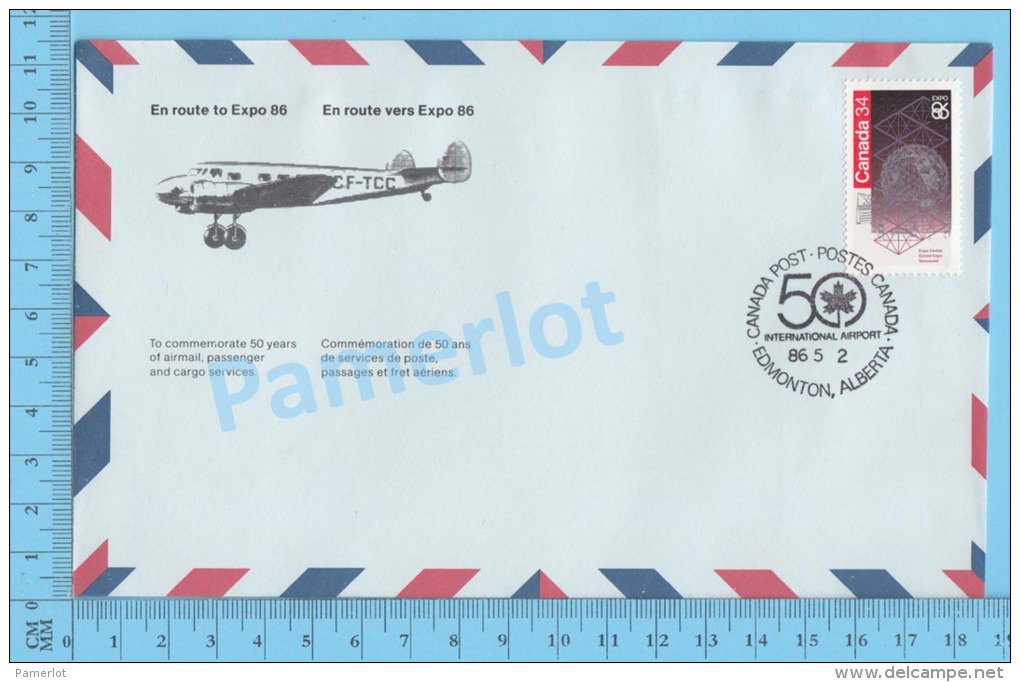 50 Eme Air Canada ( En Route  Expo 86, Service De Poste, Escale Edmonton ALB. 02-05-1986, Aerogramme )2 Scans - Commemorativi