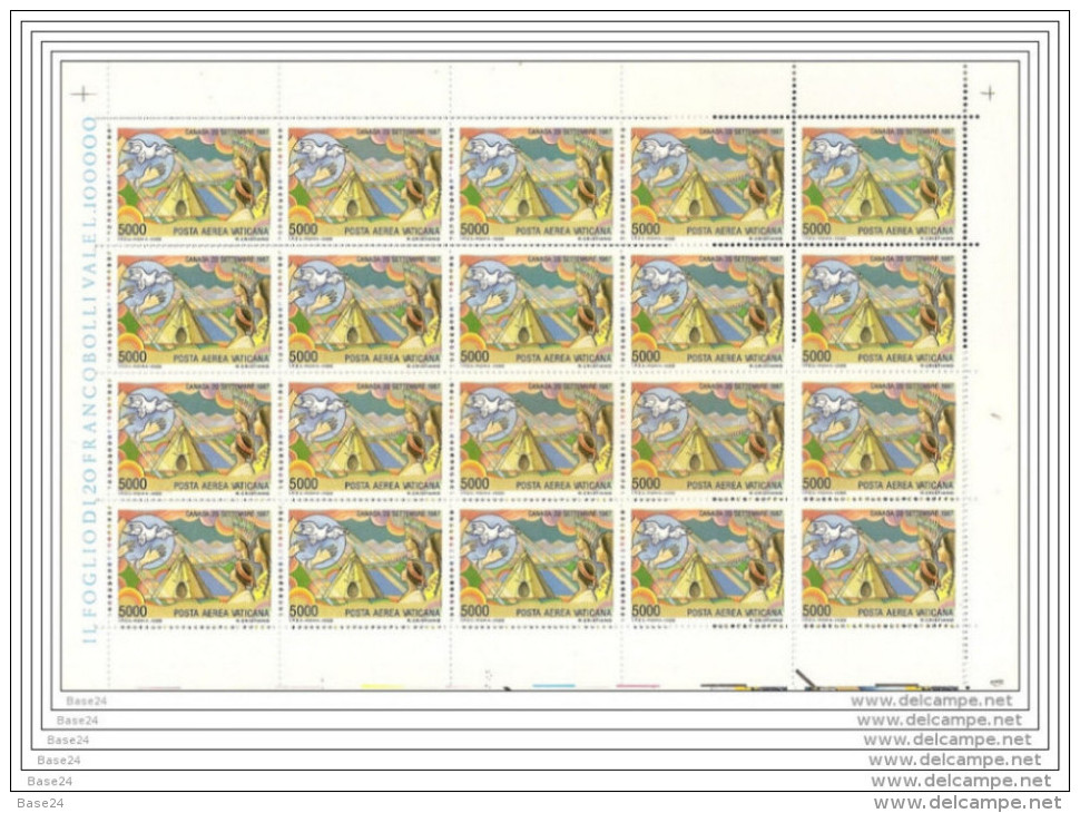 1988 Vaticano Vatican VIAGGI DEL PAPA  JOURNEYS OF THE POPE 20 Serie Aeree Di 5v. In Foglio MNH** Air Mail Sheets - Posta Aerea