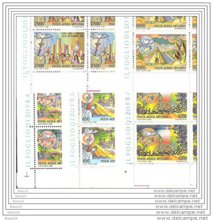 1988 Vaticano Vatican VIAGGI DEL PAPA  JOURNEYS OF THE POPE 20 Serie Aeree Di 5v. In Foglio MNH** Air Mail Sheets - Posta Aerea