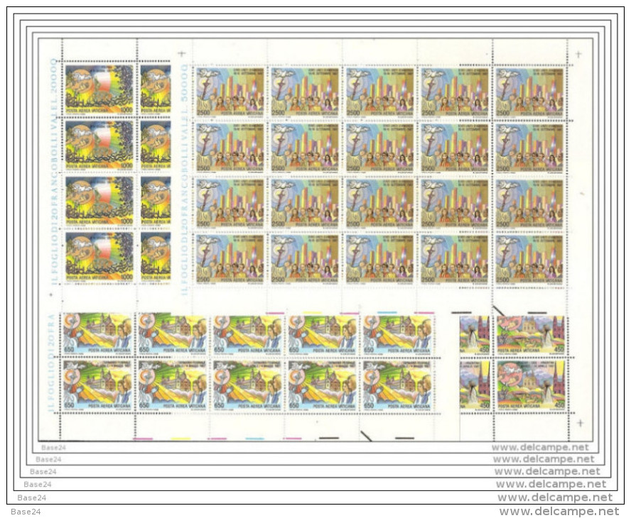 1988 Vaticano Vatican VIAGGI DEL PAPA  JOURNEYS OF THE POPE 20 Serie Aeree Di 5v. In Foglio MNH** Air Mail Sheets - Posta Aerea