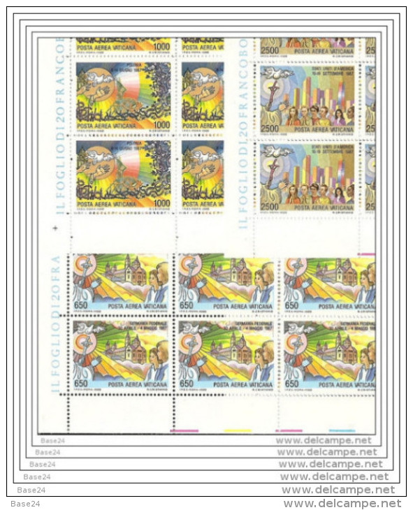 1988 Vaticano Vatican VIAGGI DEL PAPA  JOURNEYS OF THE POPE 20 Serie Aeree di 5v. in Foglio MNH** Air Mail Sheets