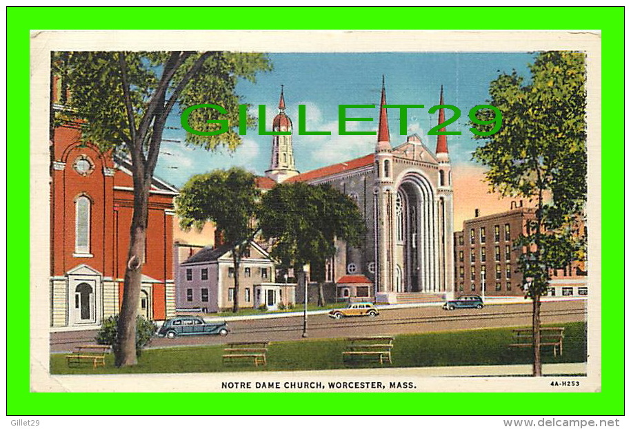 WORCESTER, MA - NOTRE DAME CHURCH - TRAVEL IN 1935 - AMERICAN ART POST CARD - - Worcester