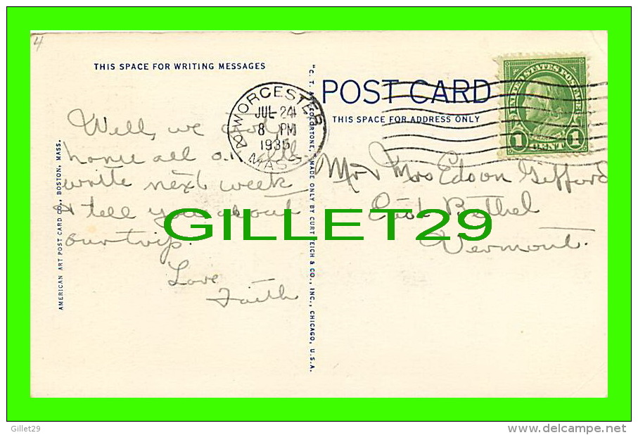 WORCESTER, MA - NOTRE DAME CHURCH - TRAVEL IN 1935 - AMERICAN ART POST CARD - - Worcester