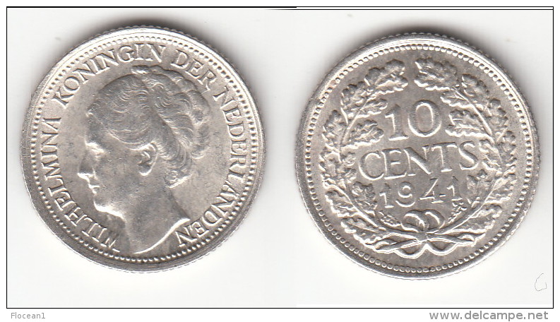 TOP QUALITY **** PAYS-BAS - NETHERLANDS - 10 CENTS 1941 WILHELMINA I - ARGENT - SILVER **** EN ACHAT IMMEDIAT - 10 Cent