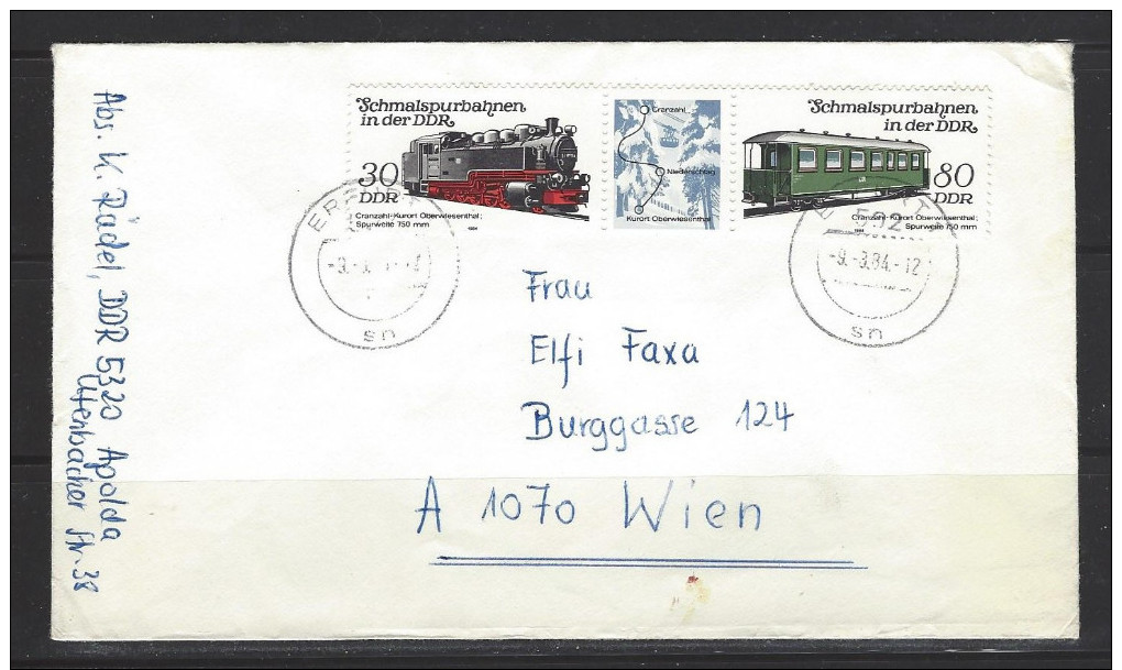 DDR - Beleg Mi-Nr. 2864 + 2867 Dreierstreifen Schmalspurbahnen - Other & Unclassified