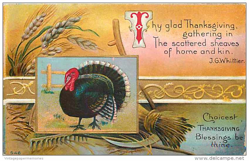147411-Thanksgiving, Unknown No 546-3, Turkey, Wheat, J.G. Whittier Poem - Thanksgiving