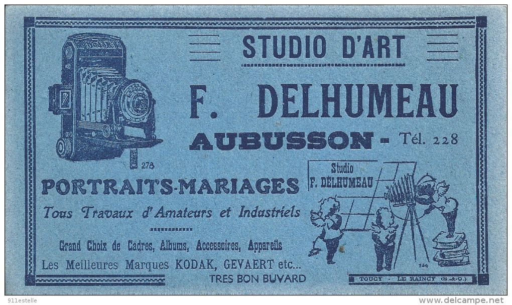 23 AUBUSSON  - F ,DELHUMEAU Studio D'ART , BUVARD PUB " ,  Superbe - Aubusson