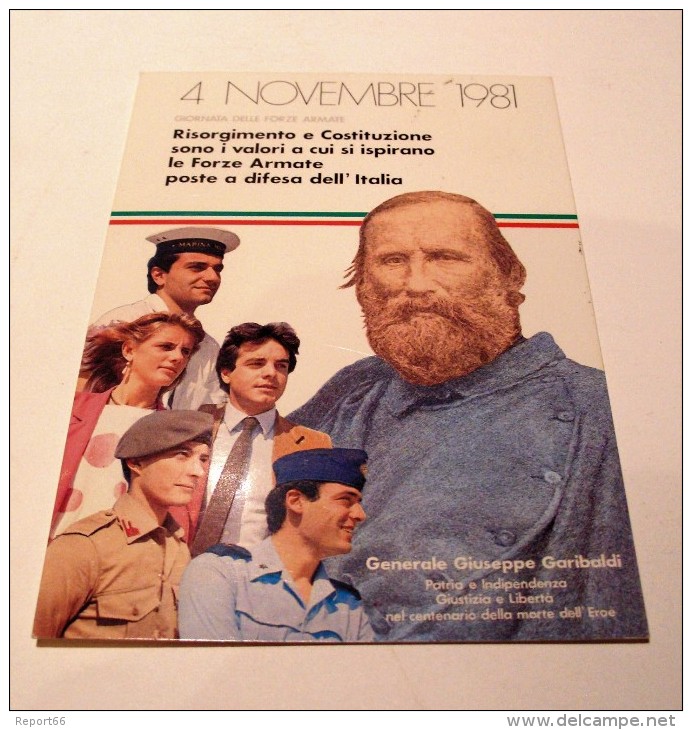 CARTOLINA POSTALE IN FRANCHIGIA 4 NOVEMBRE 1981 GARIBALDI NUOVA 7° DIREZIONE GENIO MILITARE FIRENZE - Personaggi