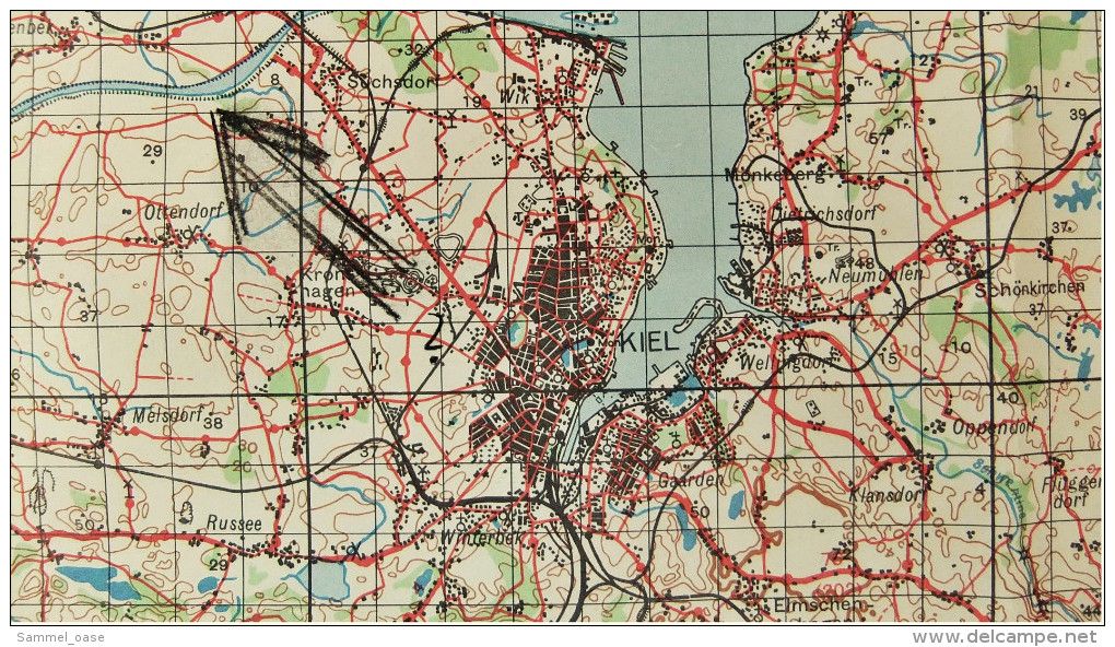 Alte Strassenkarte Von Kiel Und Umgebung  -  Mit Puplikationen Vom Weltkrieg 1944  - Maßstab 1 :100.000  - - Wegenkaarten