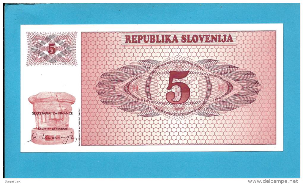 SLOVENIA - 5 TOLARJEV - 1990 - Pick 3 -  UNC. - Prefix AE - Republika Slovenija - 2 Scans - Slovénie