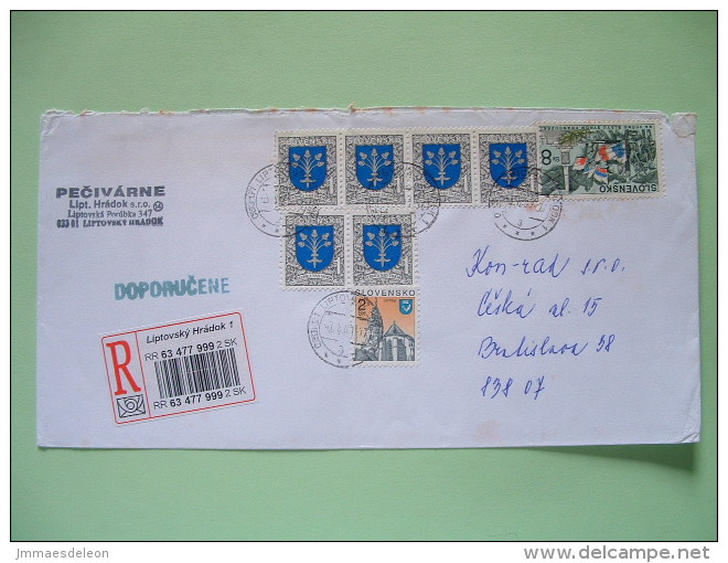 Slokakia 2001 Registered Cover To Bratislava - Church - Arms Oak Seeds - Flags - Cartas & Documentos