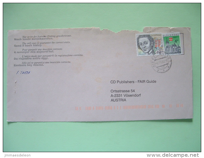 Slokakia 2002 Cover To Austria - Church - Jural Papanek - Historian - Lettres & Documents