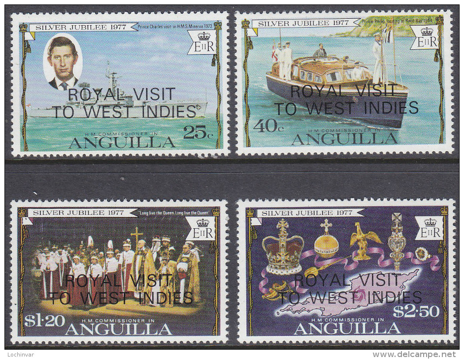 ANGUILLA, 1977 ROYAL VISIT O/PRINTS 4 MNH - Anguilla (1968-...)