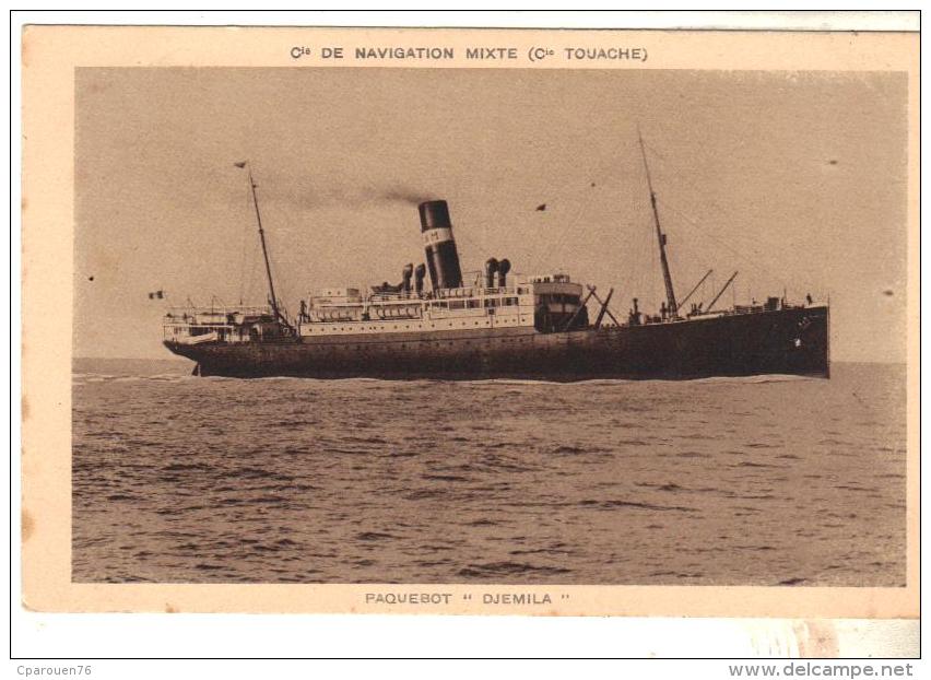 Cpa Bateau Nef  Navire Identifié " S S Djemila " Cie Navigation Mixte Cie Touache Algérie Maghreb 1909 Greenock - Commerce