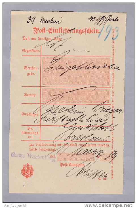 Heimat Polen GROSS-WARTENBERG (SYCOW) 1889-03-1 Auf Postschein - Altri & Non Classificati