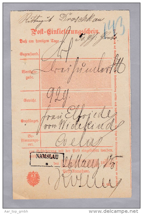 Heimat Polen NAMSLAU 1885-03-26 Auf Postschein - Autres & Non Classés